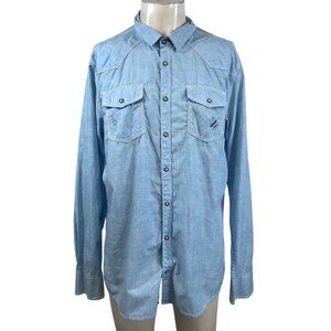BKE BUCKLE VINTAGE - MEN'S XL-BLUE LONG SLEEVE SNAP WESTERN SHIRT W/ POCKETS